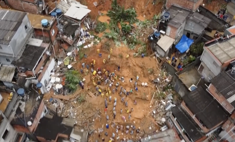 Aerial shots of landslide in Brazil's Sao Paulo State