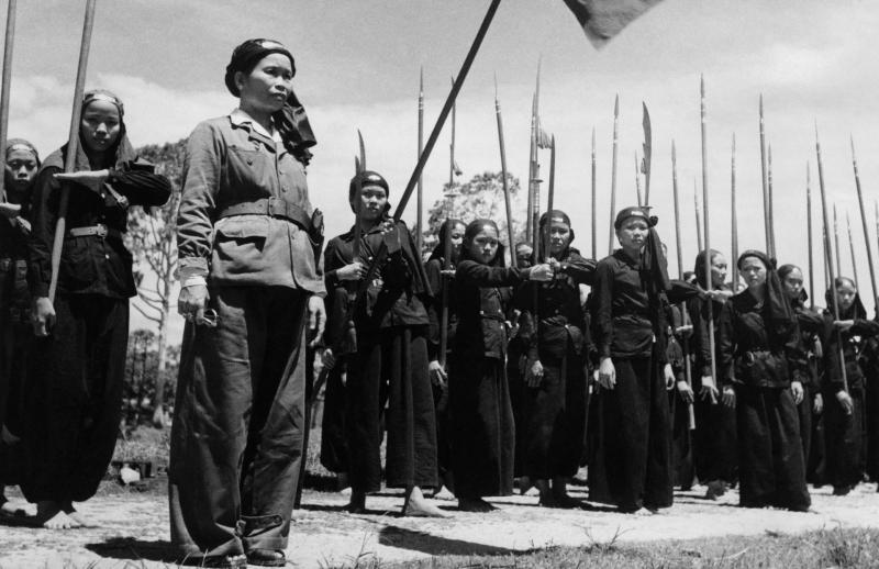 Women fighters of the Hoa Hao movement gather at the Mekong Delta, in 1947.