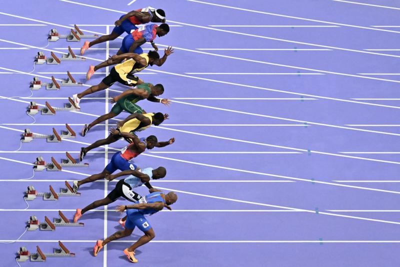 Men's 100m final of the athletics event at the Paris 2024 Olympic Games.